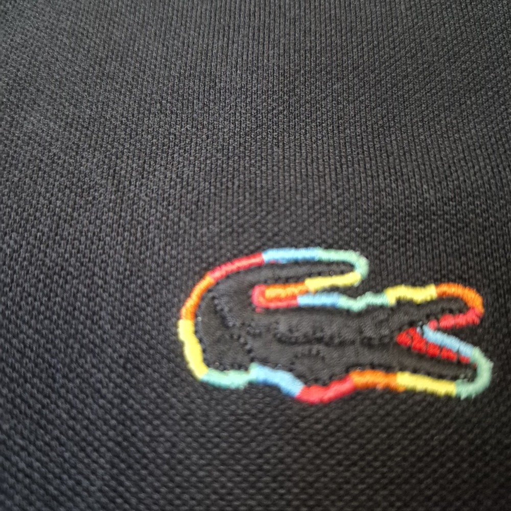 Lacoste Rainbow Trim Polo Shirt Black Mens Size 4 Medium Croc - Picture 7 of 12